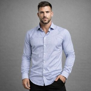 TWILLORY Mens Performance Fabric Tailored Fit Dress Shirt 17 32-33‎ Blue Gingham